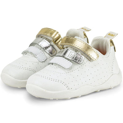 Bibi Fisioflex Originals White with Gold Straps Sneakers