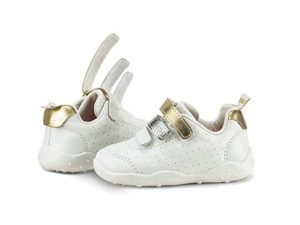 Bibi Fisioflex Originals White with Gold Straps Sneakers