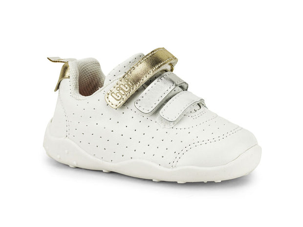 Bibi Fisioflex Originals White with Gold Straps Sneakers