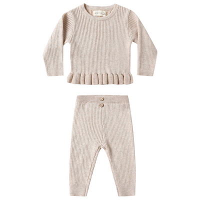 Rib Knit Peplum Top + Bottom Set