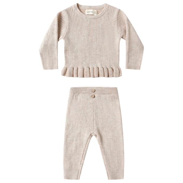 Rib Knit Peplum Top + Bottom Set