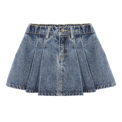Pleated Denim Skirt