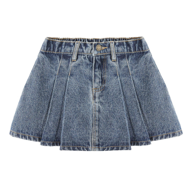 Pleated Denim Skirt