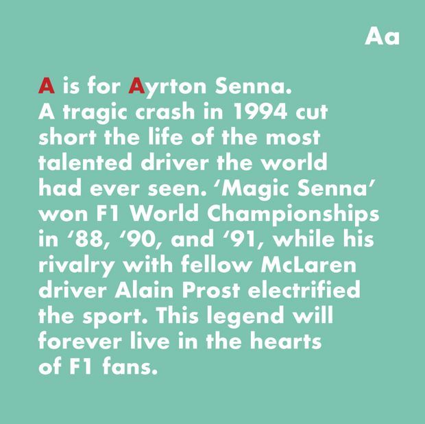 F1 Legends Alphabet Book