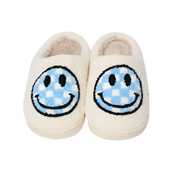 Checkered Smiley Face Slippers